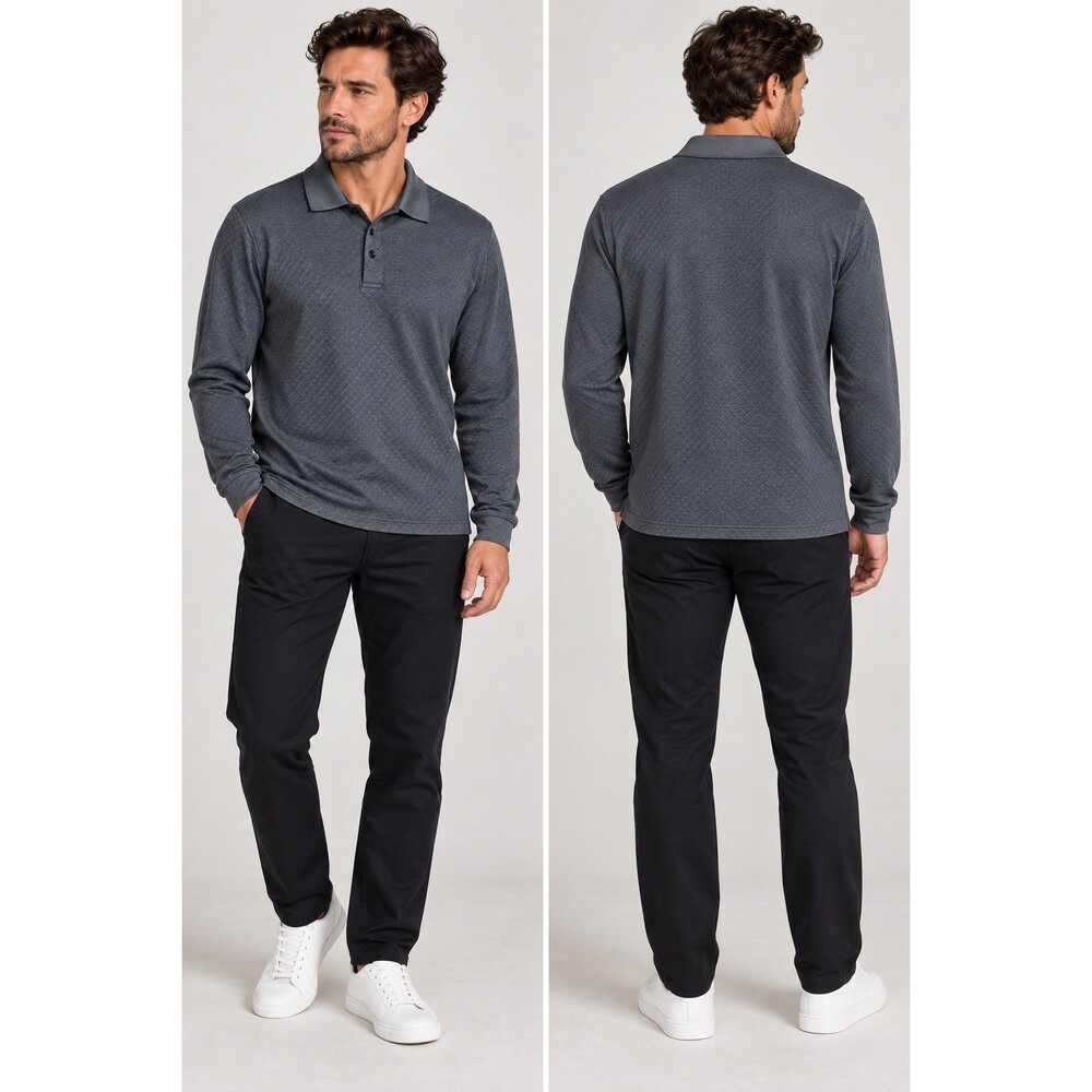 BOSS Hugo Boss Men's XL Regular Fit Long Sleeve Geometric Knit Polo Logo